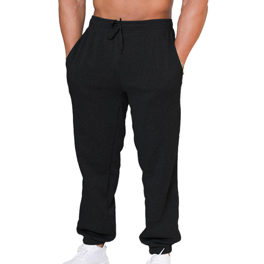 Mens Baggy Fleece Sweatpants Open Bottom Drawstring Waistband with Pockets Black