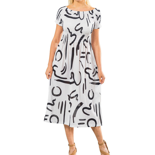 UNIQUE STYLES ASFOOR Short Sleeve Smocked Midi Sundress, Lightweight Women Summer Long Sundress for Any Occasion