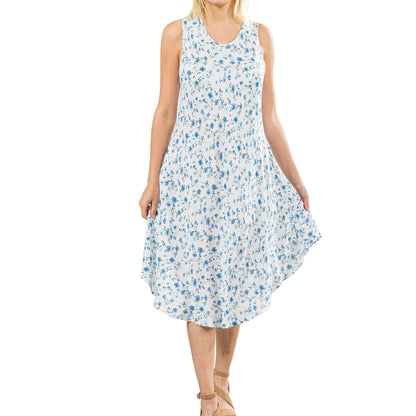 UNIQUE STYLES ASFOOR Women's Floral Midi Dress, Vacation Outfits Sleeveless Flowy Summer Dress, White Blue Floral