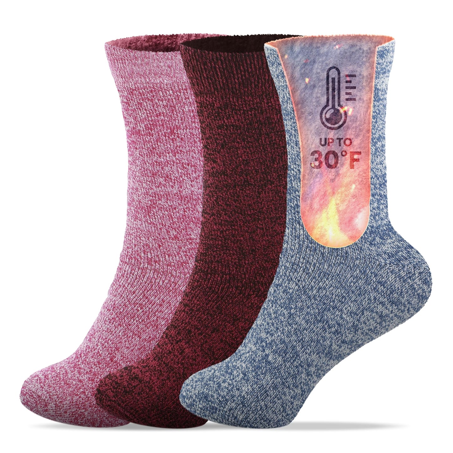 Set of 3 Thermal Socks for Women Heated Winter Socks for Cold Weather Protection Warm Insulated